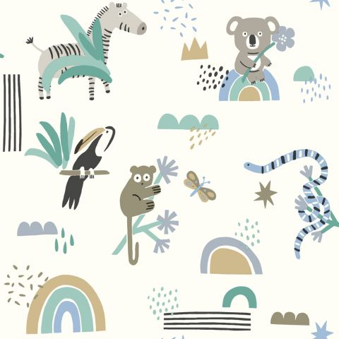 Dutch Wallcoverings - Abstract Animals Bleu Teal 13352