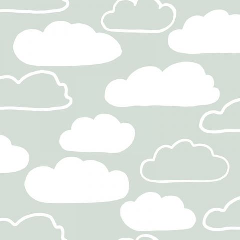 Wolken vliesbehang groen/wit