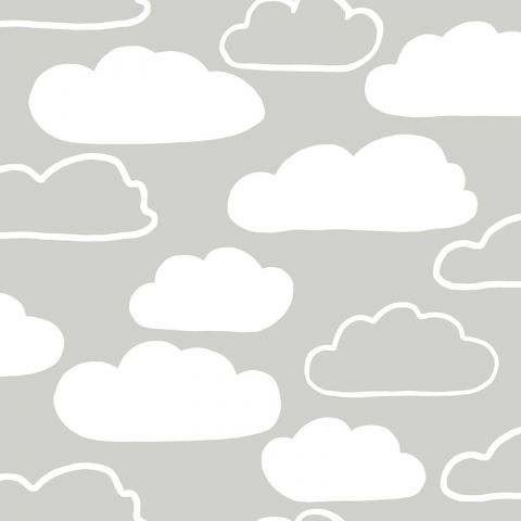 Wolken vliesbehang grijs/wit
