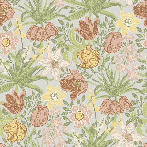 Dutch Wallcoverings First Class - Midbec Fågelsång - Cecilia Pink/green 34028