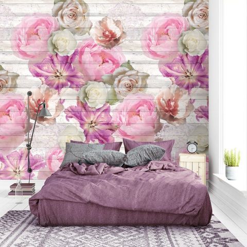 Behangexpresse Colorful Florals & Retro - Tulips on Wood