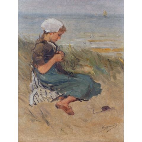 Dutch Wallcoverings Painted Memories II Knitting Girl on a Dune 8090