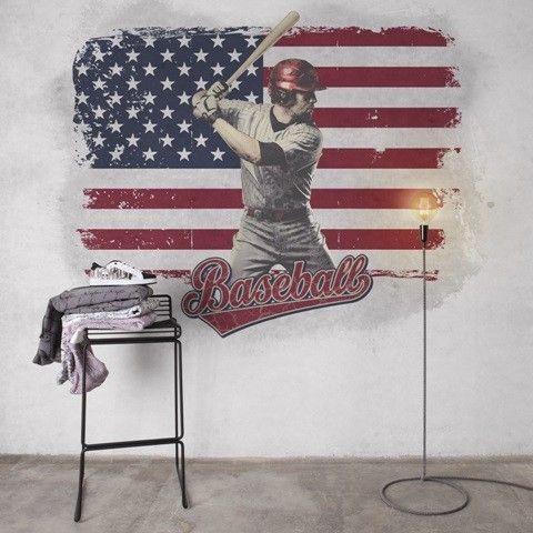 Stars & Stripes Baseball Grey Fotobehang