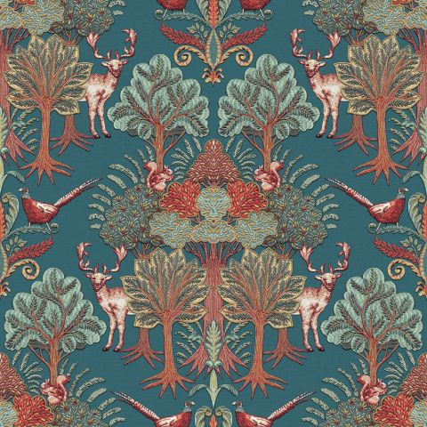 Dutch Wallcoverings - Tapestry - Nordic Deer Forest Petrol Blue