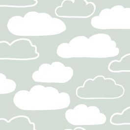 Hij rotatie lont Wolken vliesbehang groen/wit | Behangwebshop.nl